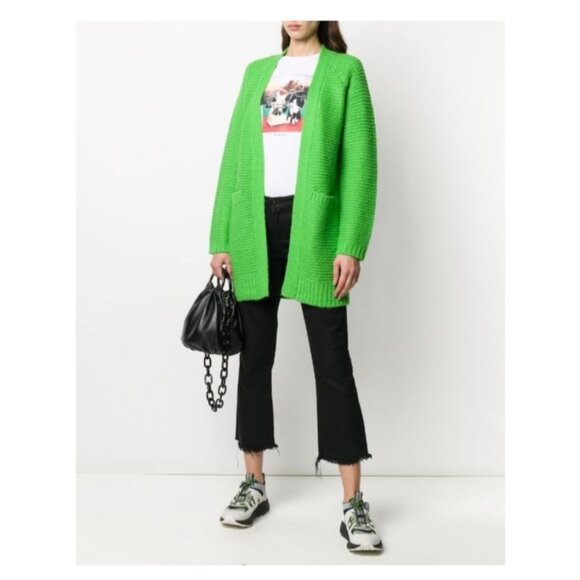 Scotch & Soda Chunky Knit Wool-Blend Open-Front Green Cardigan Sweater Small - Picture 2 of 14
